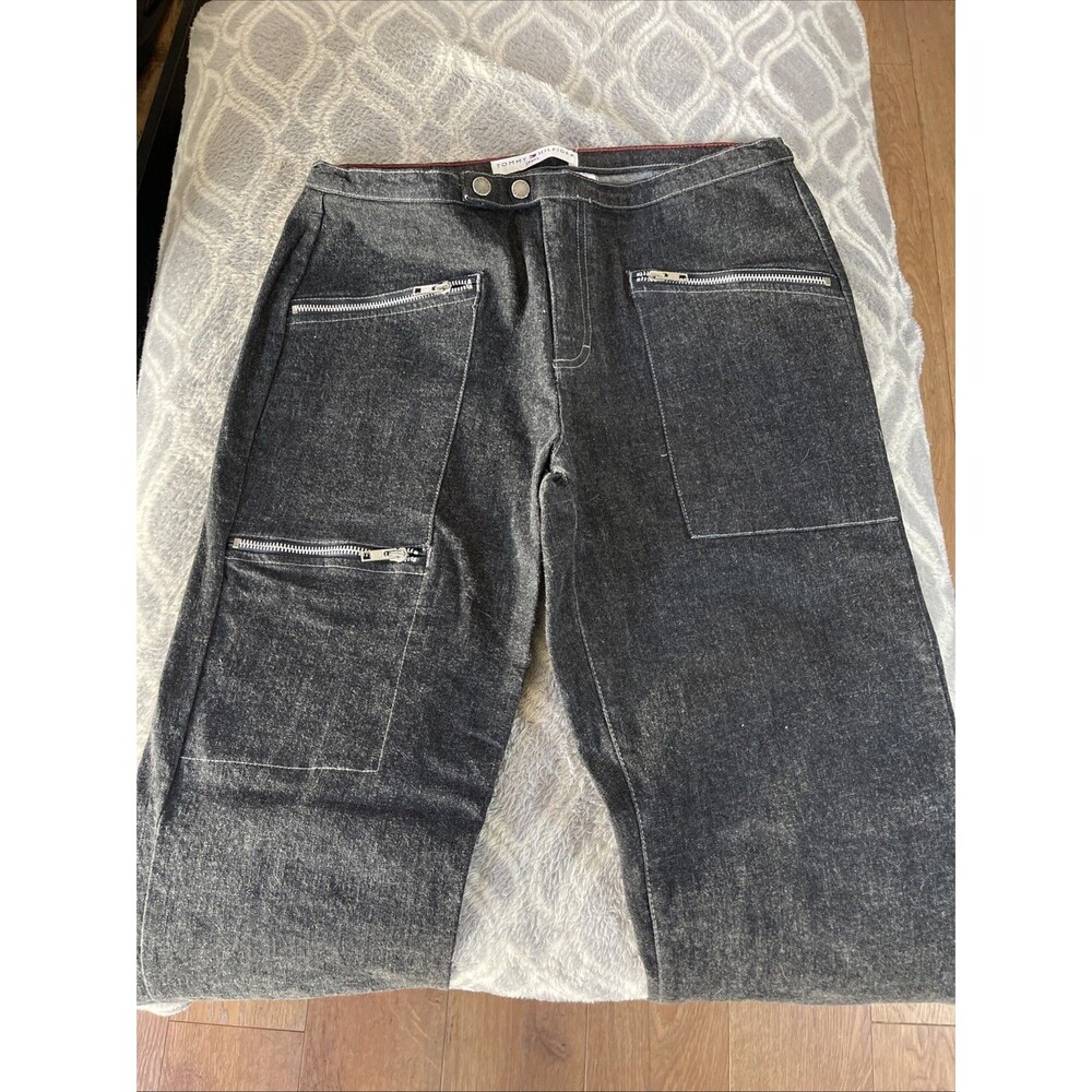 Vtg Tommy Hilfiger Womens Bootcut Jeans Sz 10 Front Zip Pockets Blk Disco
